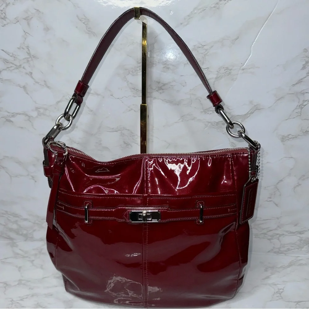 COACH CHELSEA Wine Red Patent Leather Ashley Hobo Shoulder Bag Purse #17861 EUC - Picture 17 of 17